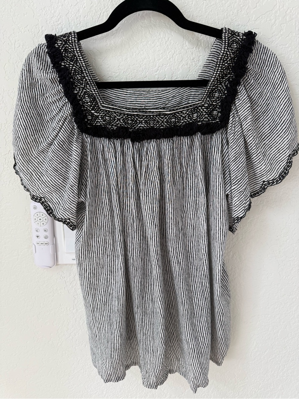 Cost Plus World Market Black & White Striped Square-Neck Tunic with Crochet Trim